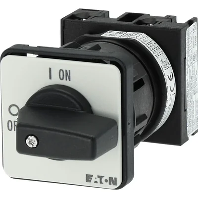 T0-1-102/EZ On-Off switch, 2 pole, 20 A, 90 °, surface mount 22.3 mm, black knob, non-locking