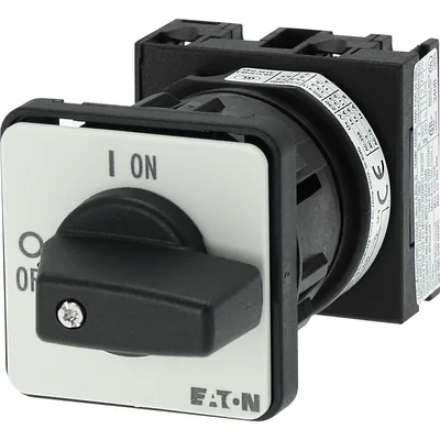 T0-1-102/EZ On-Off switch, 2 pole, 20 A, 90 °, surface mount 22.3 mm, black knob, non-locking