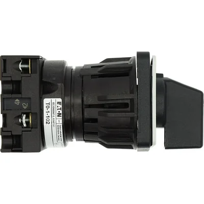 T0-1-102/EZ On-Off switch, 2 pole, 20 A, 90 °, surface mount 22.3 mm, black knob, non-locking