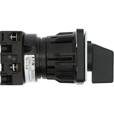 T0-1-102/EZ On-Off switch, 2 pole, 20 A, 90 °, surface mount 22.3 mm, black knob, non-locking