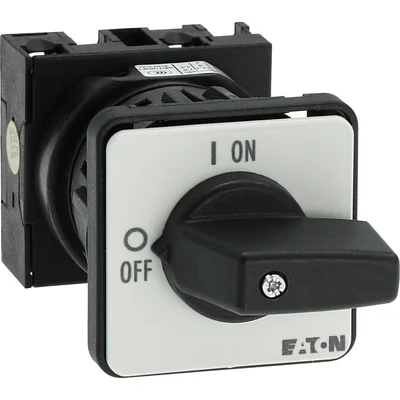 T0-1-102/EZ On-Off switch, 2 pole, 20 A, 90 °, surface mount 22.3 mm, black knob, non-locking