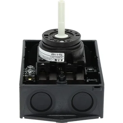 T0-1-102/I1/SVB Interruptor de encendido/apagado, bipolar, 20 A, 90°, en carcasa IP65, pomo rojo-amarillo con candado