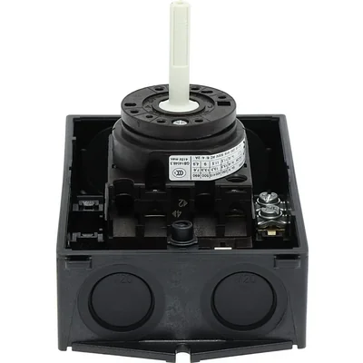 T0-1-102/I1/SVB On-Off switch, 2 pole, 20 A, 90 °, in IP65 housing, red-yellow knob with padlock