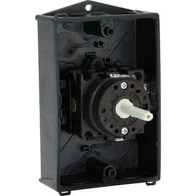 T0-1-102/I1/SVB On-Off switch, 2 pole, 20 A, 90 °, in IP65 housing, red-yellow knob with padlock