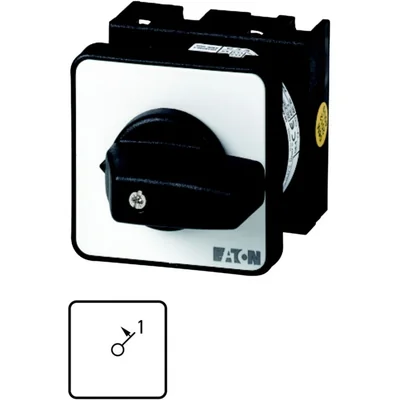 T0-1-15321/E ON switch, Contacts: 1, spring return in position 1, 20 A, nameplate: I1, 45 °, spring return, surface mounting, black knob, non-locking