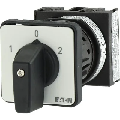 T0-1-8210/EZ Power switch, Contacts: 2, 20 A, type: 1-0-2, 60 °, latching, 22.3 mm surface mount, black knob, non-locking