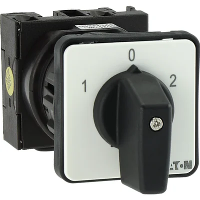T0-1-8210/EZ Power switch, Contacts: 2, 20 A, type: 1-0-2, 60 °, latching, 22.3 mm surface mount, black knob, non-locking