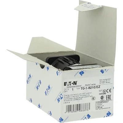 T0-1-8210/EZ Power switch, Contacts: 2, 20 A, type: 1-0-2, 60 °, latching, 22.3 mm surface mount, black knob, non-locking