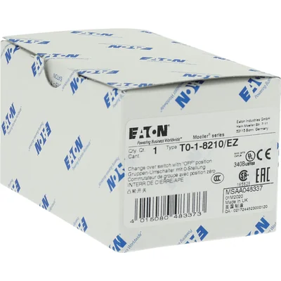 T0-1-8210/EZ Power switch, Contacts: 2, 20 A, type: 1-0-2, 60 °, latching, 22.3 mm surface mount, black knob, non-locking