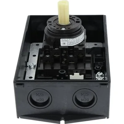 T0-2-15679/I2H/MBS/SVB Main switch, 3 pole + 1 NO, 20A, emergency stop function, padlockable in the Off position, 90°, in hardened glass enclosure, with MBS screening plate, red-yellow knob with padlockable function