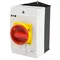 T0-2-15679/I2H/MBS/SVB Main switch, 3 pole + 1 NO, 20A, emergency stop function, padlockable in the Off position, 90°, in hardened glass enclosure, with MBS screening plate, red-yellow knob with padlockable function