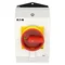 T0-2-15679/I2H/MBS/SVB Main switch, 3 pole + 1 NO, 20A, emergency stop function, padlockable in the Off position, 90°, in hardened glass enclosure, with MBS screening plate, red-yellow knob with padlockable function