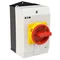T0-2-15679/I2H/MBS/SVB Main switch, 3 pole + 1 NO, 20A, emergency stop function, padlockable in the Off position, 90°, in hardened glass enclosure, with MBS screening plate, red-yellow knob with padlockable function