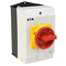T0-2-15679/I2H/MBS/SVB Main switch, 3 pole + 1 NO, 20A, emergency stop function, padlockable in the Off position, 90°, in hardened glass enclosure, with MBS screening plate, red-yellow knob with padlockable function
