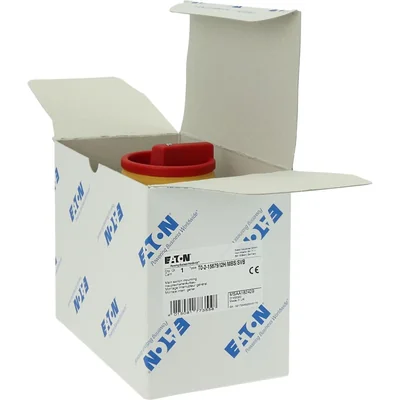T0-2-15679/I2H/MBS/SVB Main switch, 3 pole + 1 NO, 20A, emergency stop function, padlockable in the Off position, 90°, in hardened glass enclosure, with MBS screening plate, red-yellow knob with padlockable function