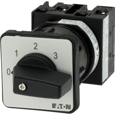 T0-2-8241/EZ Step switch, Contacts: 3, 20 A, plate: 0-3, 45 °, 3 steps, 45°, latching, 22.3 mm panel mount, black knob, non-locking