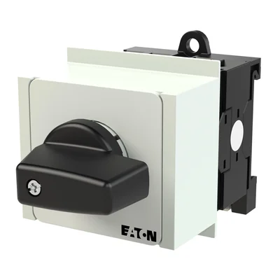 T0-2-8400/IVS Reversing switch, Contacts: 4, 20 A, nameplate: 1-0-2, 45 °, latching, TH rail mounting, black knob, non-locking