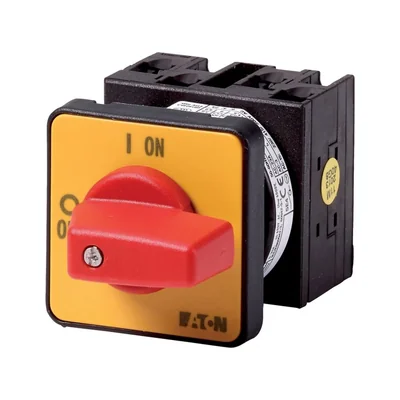T0-2-8900/E-RT On-Off switch, 3 pole + N, 20 A, 90 °, surface mounting, red-yellow knob, non-lockable