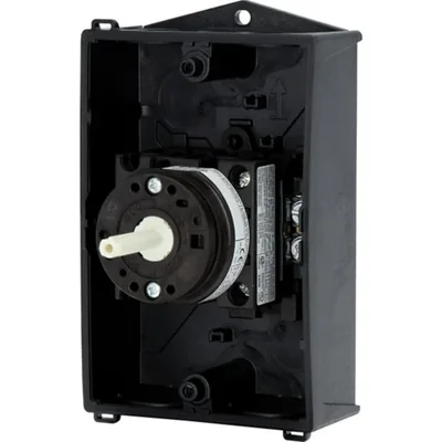 T0-2-8900/I1/SVB On-Off switch, 3 pole + N, 20 A, 90 °, in IP65 housing, red-yellow knob with padlock