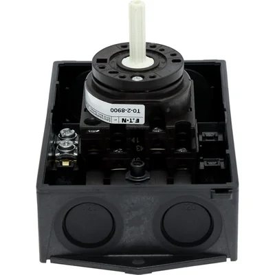 T0-2-8900/I1/SVB On-Off switch, 3 pole + N, 20 A, 90 °, in IP65 housing, red-yellow knob with padlock