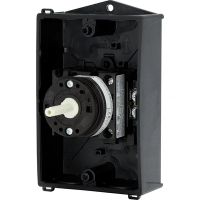 T0-2-8900/I1/SVB On-Off switch, 3 pole + N, 20 A, 90 °, in IP65 housing, red-yellow knob with padlock