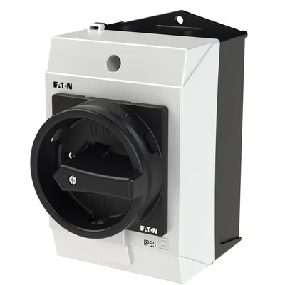 T0-2-8900/I1/SVB-SW On-Off switch, 3 pole + N, 20 A, 90 °, in IP65 housing, black knob with padlock