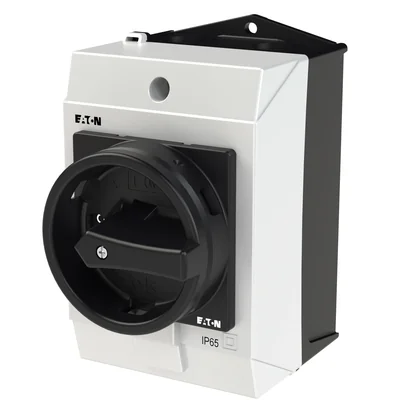 T0-2-8900/I1/SVB-SW On-Off switch, 3 pole + N, 20 A, 90 °, in IP65 housing, black knob with padlock
