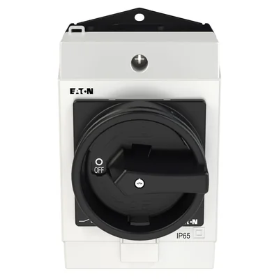 T0-2-8900/I1/SVB-SW On-Off switch, 3 pole + N, 20 A, 90 °, in IP65 housing, black knob with padlock