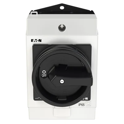 T0-2-8900/I1/SVB-SW On-Off switch, 3 pole + N, 20 A, 90 °, in IP65 housing, black knob with padlock