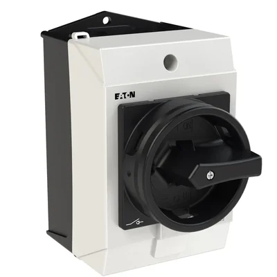 T0-2-8900/I1/SVB-SW On-Off switch, 3 pole + N, 20 A, 90 °, in IP65 housing, black knob with padlock