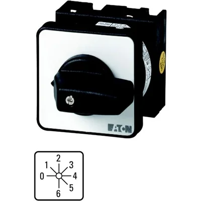 T0-3-8244/E Stufenschalter, Kontakte: 6, 20 A, Beschriftung: 0-6, 45°, 6 Stufen, 45°, rastend, Aufputzmontage, schwarzer Drehknopf, nicht verriegelnd