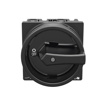 T3-1-102/EA/SVB-SW Main switch, 2 pole, 32 A, emergency stop function, 90°, padlockable in the Off position, surface mounting, black knob with padlockable function