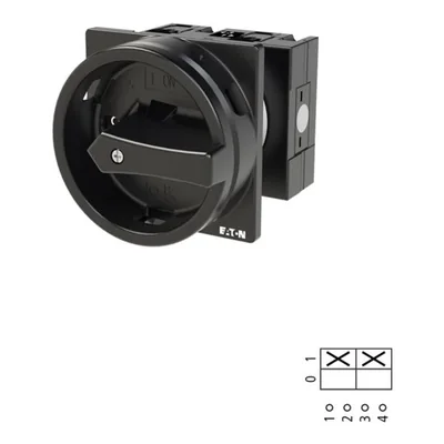 T3-1-102/EA/SVB-SW Main switch, 2 pole, 32 A, emergency stop function, 90°, padlockable in the Off position, surface mounting, black knob with padlockable function