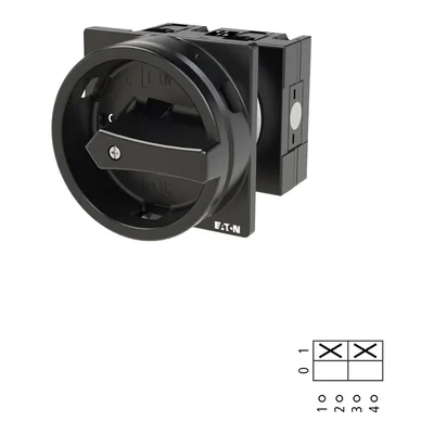 T3-1-102/EA/SVB-SW Main switch, 2 pole, 32 A, emergency stop function, 90°, padlockable in the Off position, surface mounting, black knob with padlockable function
