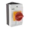 T3-1-8200/I2/SVB On-Off switch, Contacts: 2, 32A, nameplate: 0-1, 90°, latching, in IP65 housing, red-yellow knob with padlock