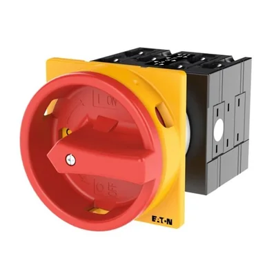 T3-3-8342/EA/SVB Main switch, 6 pole, 32 A, emergency stop function, 90°, padlockable in the Off position, surface mounting, red/yellow knob with padlockable function