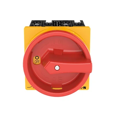 T3-3-8342/EA/SVB Main switch, 6 pole, 32 A, emergency stop function, 90°, padlockable in the Off position, surface mounting, red/yellow knob with padlockable function
