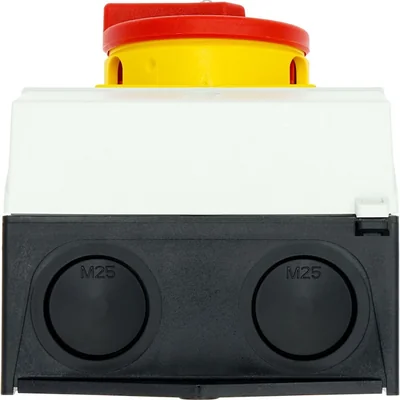 T3-4-8344/I2/SVB On-Off switch, 8-pole, 32 A, 90°, in IP65 housing, red-yellow knob with padlock