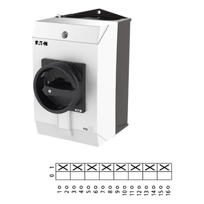 T3-4-8344/I2/SVB-SW On-Off switch, 8-pole, 32 A, 90 °, in IP65 housing, black knob with padlock