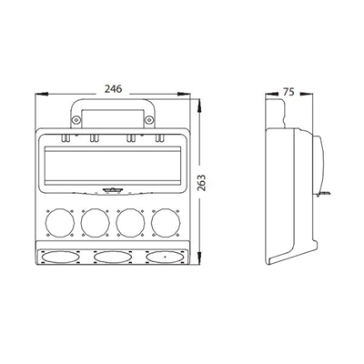 Tableau portable en plastique type "Dzierżoniów" IP44 7m entrée 32/5 sortie 2x32/5 4xGSx2xB16