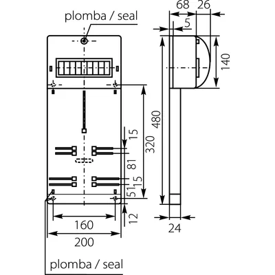 Tablica licznikowa TLR-3F (N+PE) z szybką