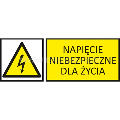 Табличка TZO - НЕБЕЗПЕЧНА ДЛЯ ЖИТТЯ НАПРУГА 74x210мм жовта
