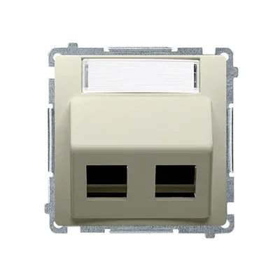 Tapa de toma de teléfono en Keystone, doble diagonal con un campo de descripción beige
