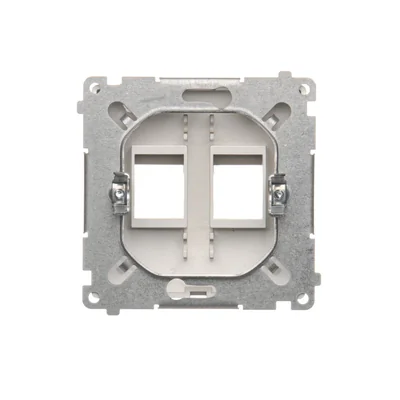 Tapa doble plana para tomas de telecomunicaciones Keystone. Fijación con garras o tornillos, satinado (metálico)