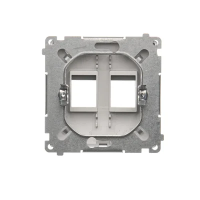 Tapa doble plana para tomas de telecomunicaciones Keystone. Montaje con garras o tornillos, inox (metálico)