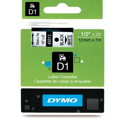 Taśma DYMO D1 12mm x 7m biała / czarny nadruk 45013