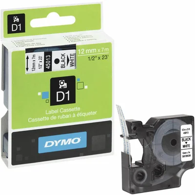 Taśma DYMO D1 12mm x 7m biała / czarny nadruk 45013