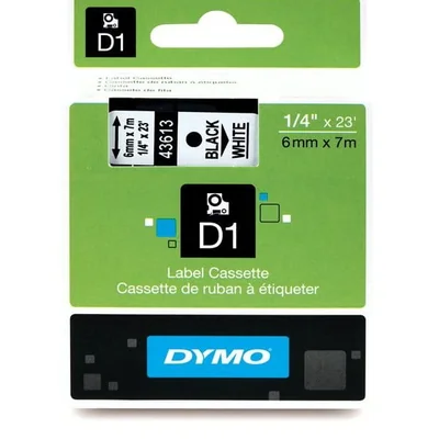 Taśma DYMO D1 6mm x 7m biała / czarny nadruk 43613