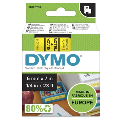 Taśma DYMO D1 6mm x 7m żółta / czarny nadruk 43618