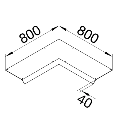 TEHALIT.AK Overfloor trunking cover slanted on one side 800mm internal angle widening 100mm 200x40mm steel